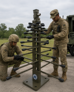 Soldiers using Dual polarized Log Periodic Antenna on the ground